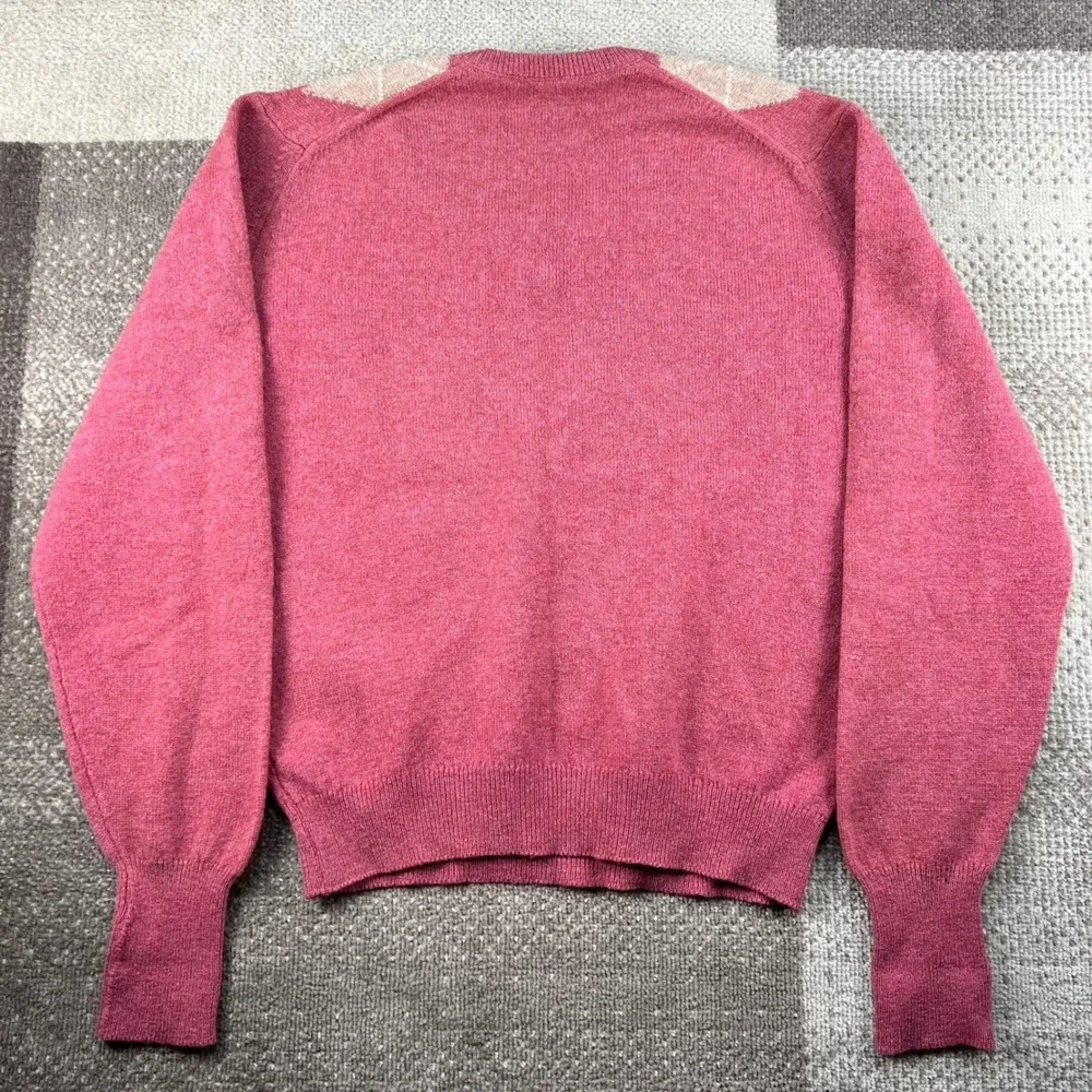Vintage Lord Jeff Mens M Argyle V-Neck Lambswool Sweater Pink Made in Ireland
